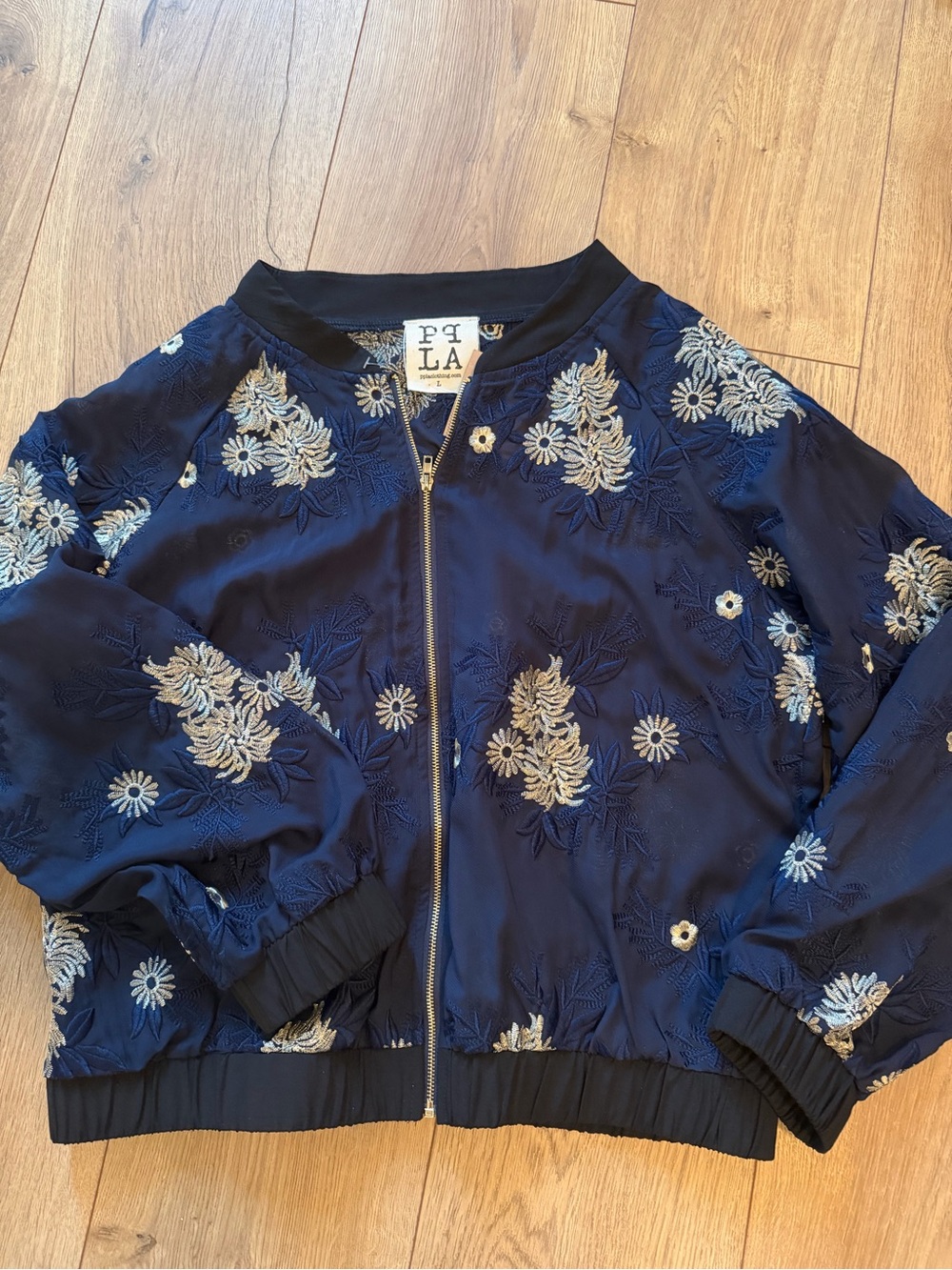 PPLA Navy Jacket with Gold Floral Embroidery